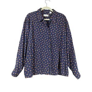 Liz Claiborne size 20 long sleeve blouse navy with design